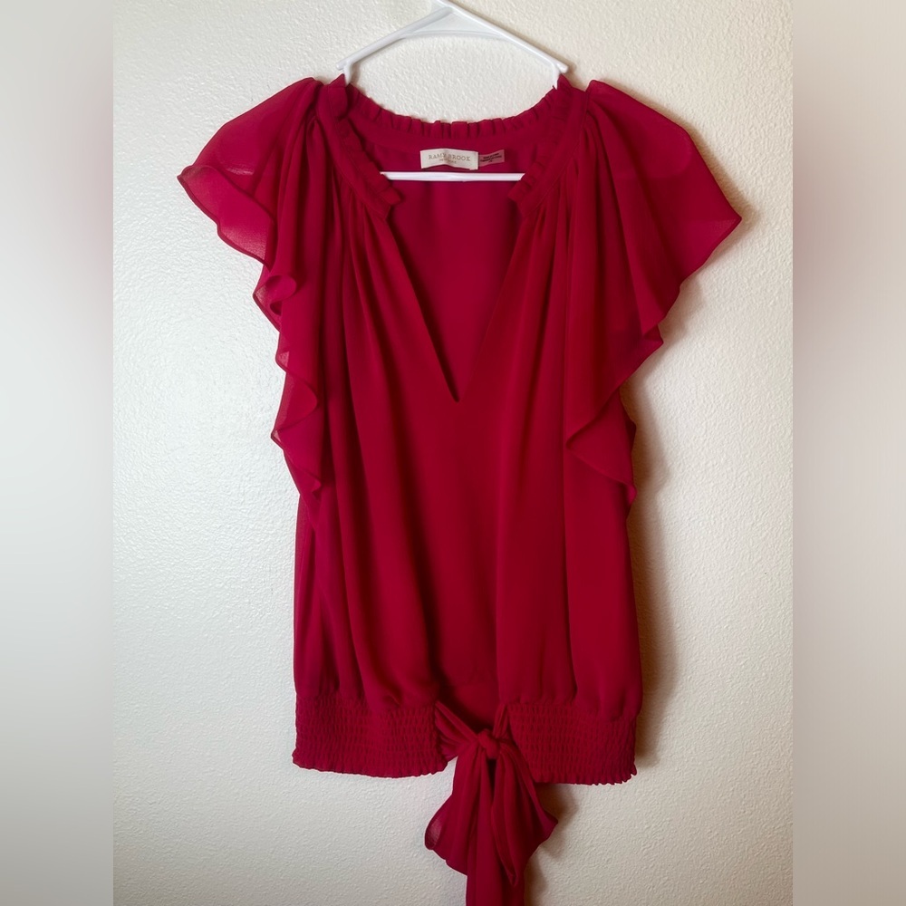 Ramy Brook Meredith Flutter Sleeve Top in Rose Size L